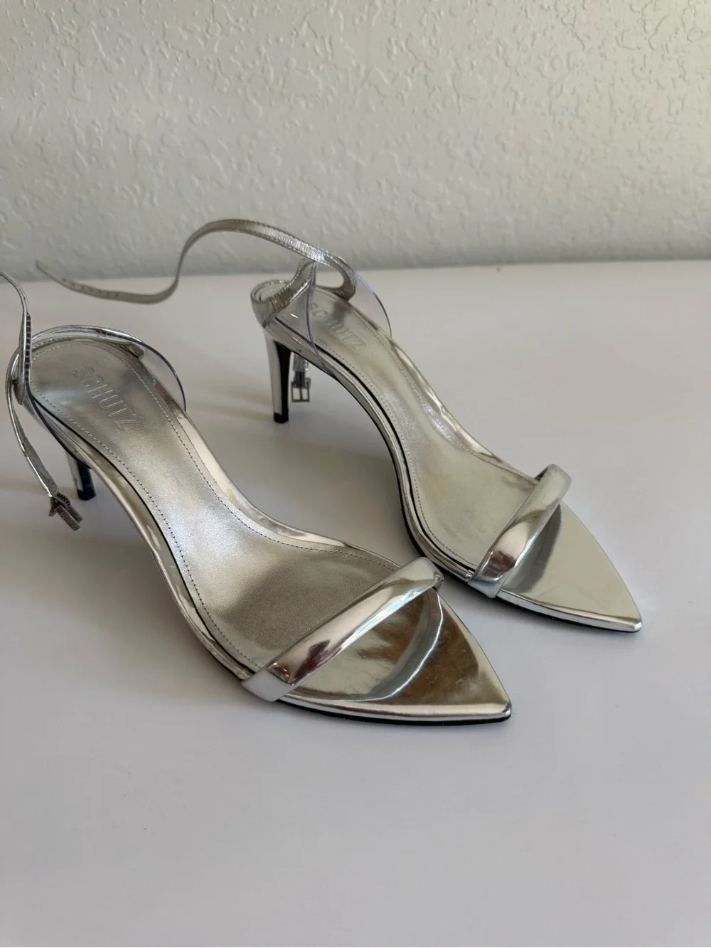 SCHUTZ Metallic Silver Pointed Heels